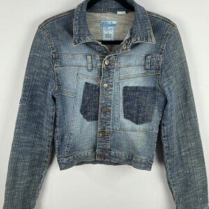 Azzure Jean Jacket Cropped Size S Blue Long Sleeve Button Up Cotton Lycra